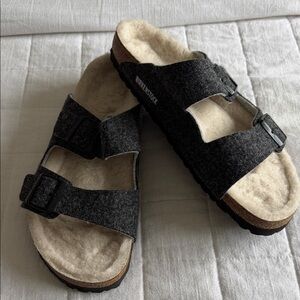 Birkenstock Dark Gray Wool Sandals